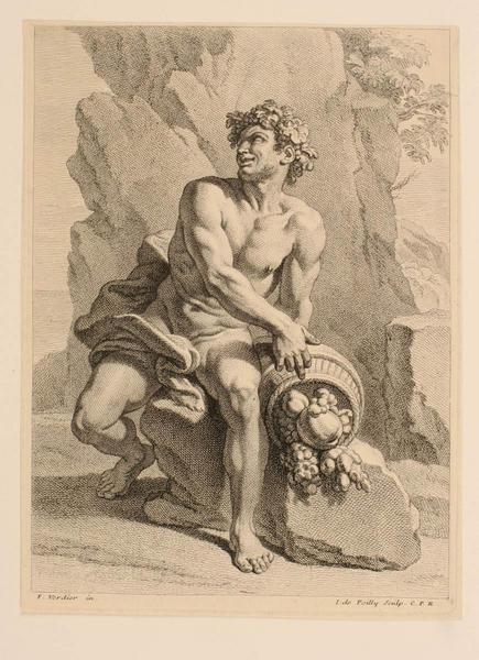 Recueil de diverses académies : Académie d'homme tenant une corbeille de fruits, Jean Baptiste de Poilly