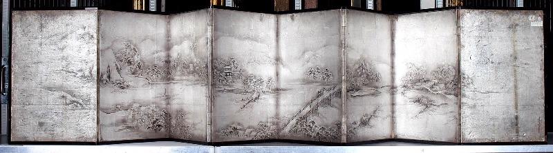 Paravent orné d'une scène printanière au recto et d'un paysage d'hiver au verso_1