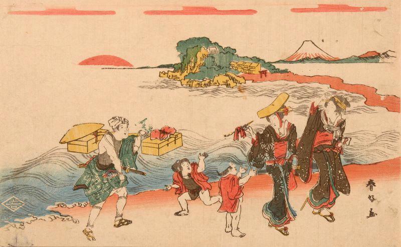 Promenade à Enoshima, petit îlot de Kanagawa-ken, Katsukawa Shunko, 2e moitié 18e siècle, 1er quart 19e siècle