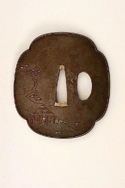 Garde de sabre ornée de paysage avec des paysans aux labours_1