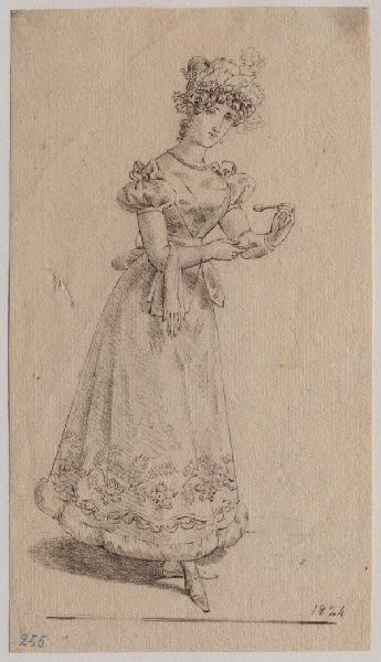 Jeune femme en robe de bal mangeant une glace, Grandville, 1824