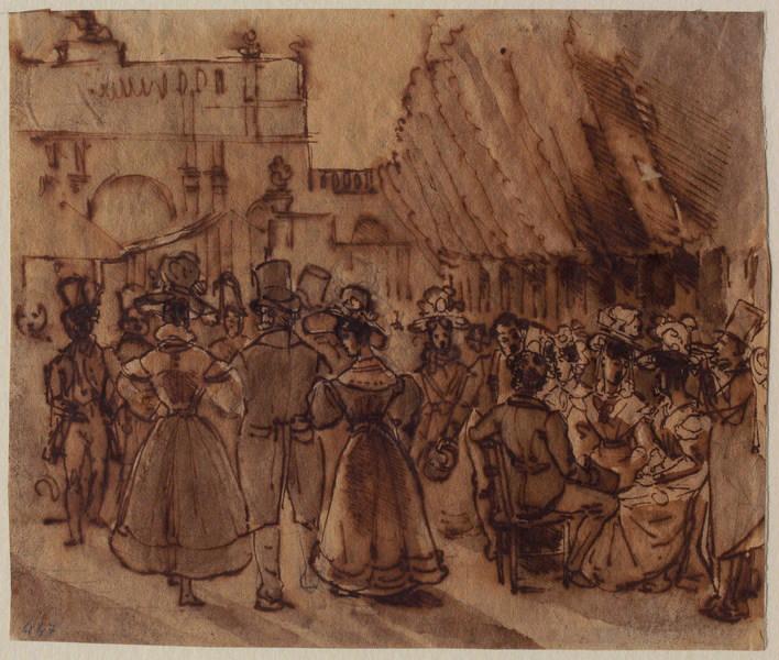 Promeneurs place de la Carrière à Nancy, Grandville, 1824