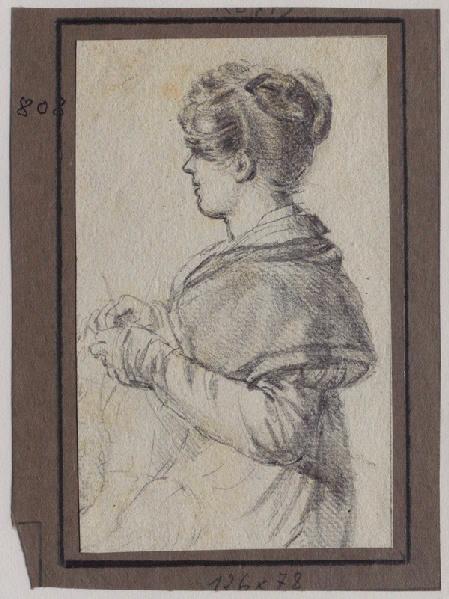 Jeune femme tricotant, Grandville, 1825