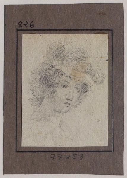 Tête de jeune femme élégante en chapeau, Grandville, 1825