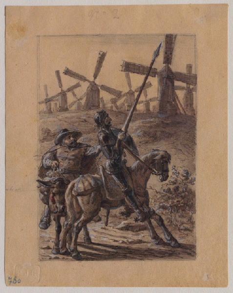 L'ingénieux chevalier don Quichotte de la Manche : Don Quichotte et Sancho Pança menaçant les moulins_0