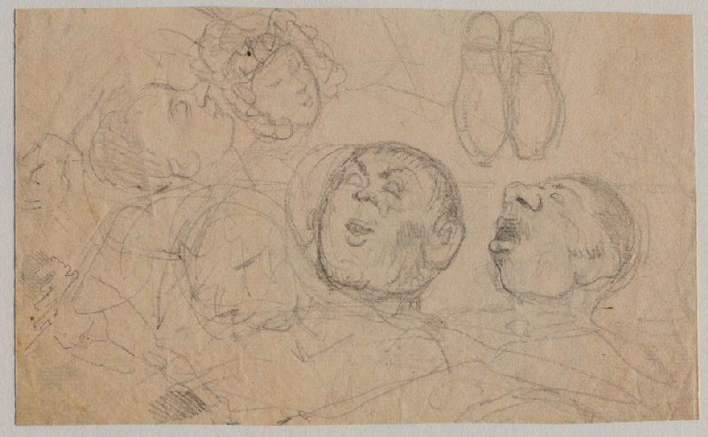 Visages de deux hommes et un couple endormis_0