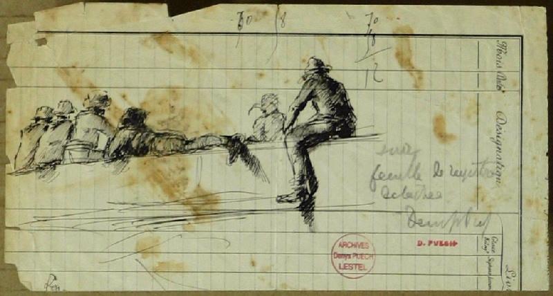 Personnages assis sur un mur, Denys Puech, 4e quart 19e siècle, 1ère moitié 20e siècle