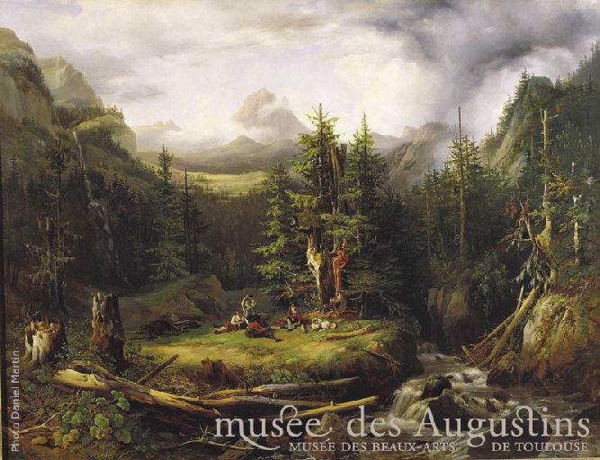 Vue du Pic du Midi de Pau et de la forêt de Gabas (Basses-Pyrénées), Théodore Richard, 1835