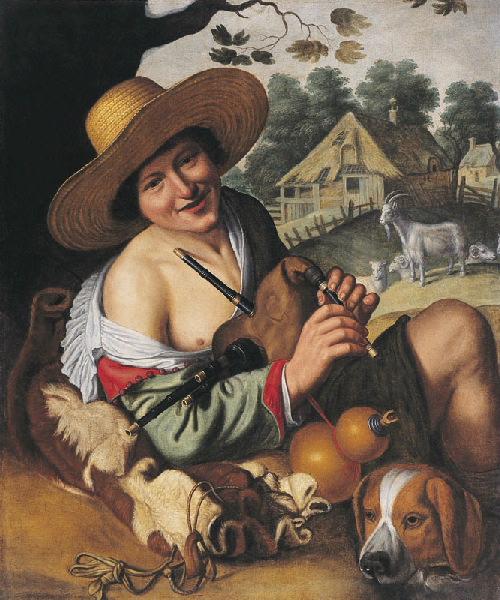 Berger riant tenant une cornemuse (Titre de David Fiozzi.) ; Le joueur de musette, Peter Wtewael, 1620-1630
