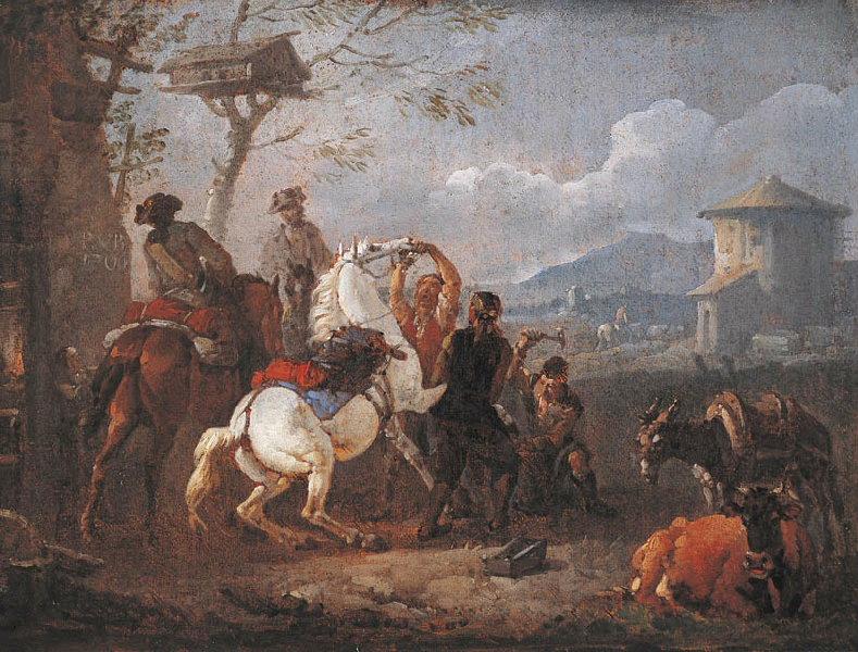 Le maréchal-ferrant, Pieter van Bloemen, 1706