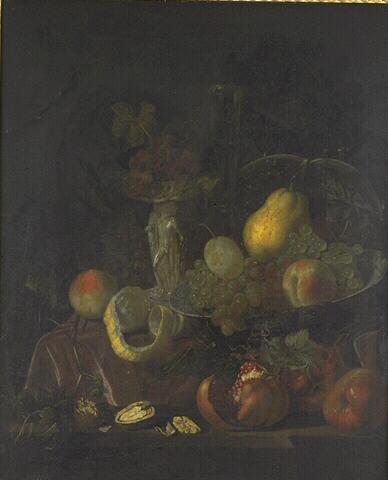 Nature morte de fruits. Raisins, grenades et melons_1
