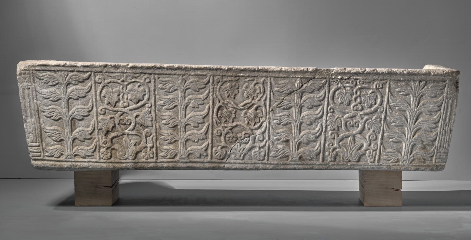 Cuve de sarcophage paléochrétien à décor de vigne et arbustes stylisés_0