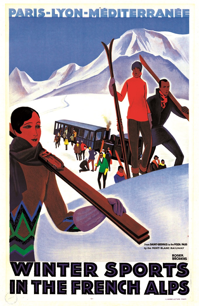 Paris-Lyon-Méditerranée. Winter sports in the french Alps, Roger Broders, 1929 (Vers)