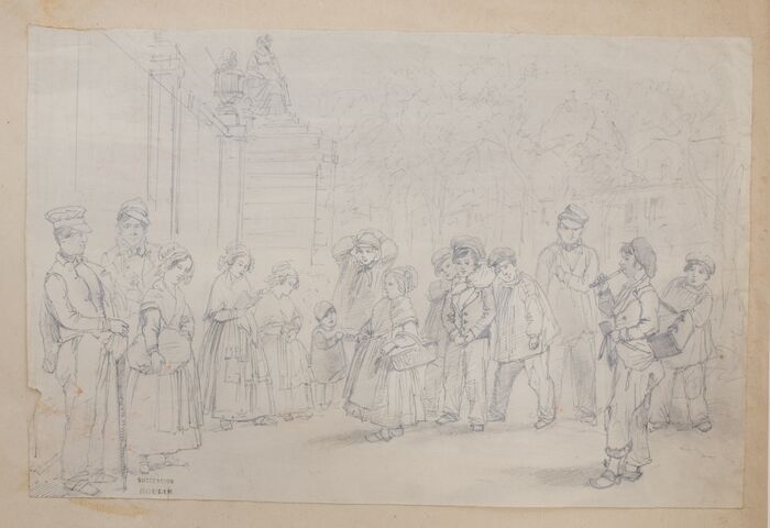 [Groupe devant l'octroi de la porte Saint-Cyprien], Léon Soulié, 2e quart 19e siècle