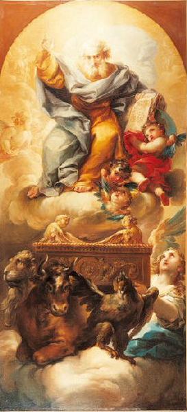 Dieu le Père et l'Arche d'Alliance ; Dios Padre sobre el Arca de la Alianza, sostenida por el tetramorfos_0