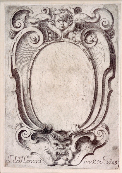 Cartel à tête d'angelot et masque barbu, Francisco el viejo Herrera, 1649