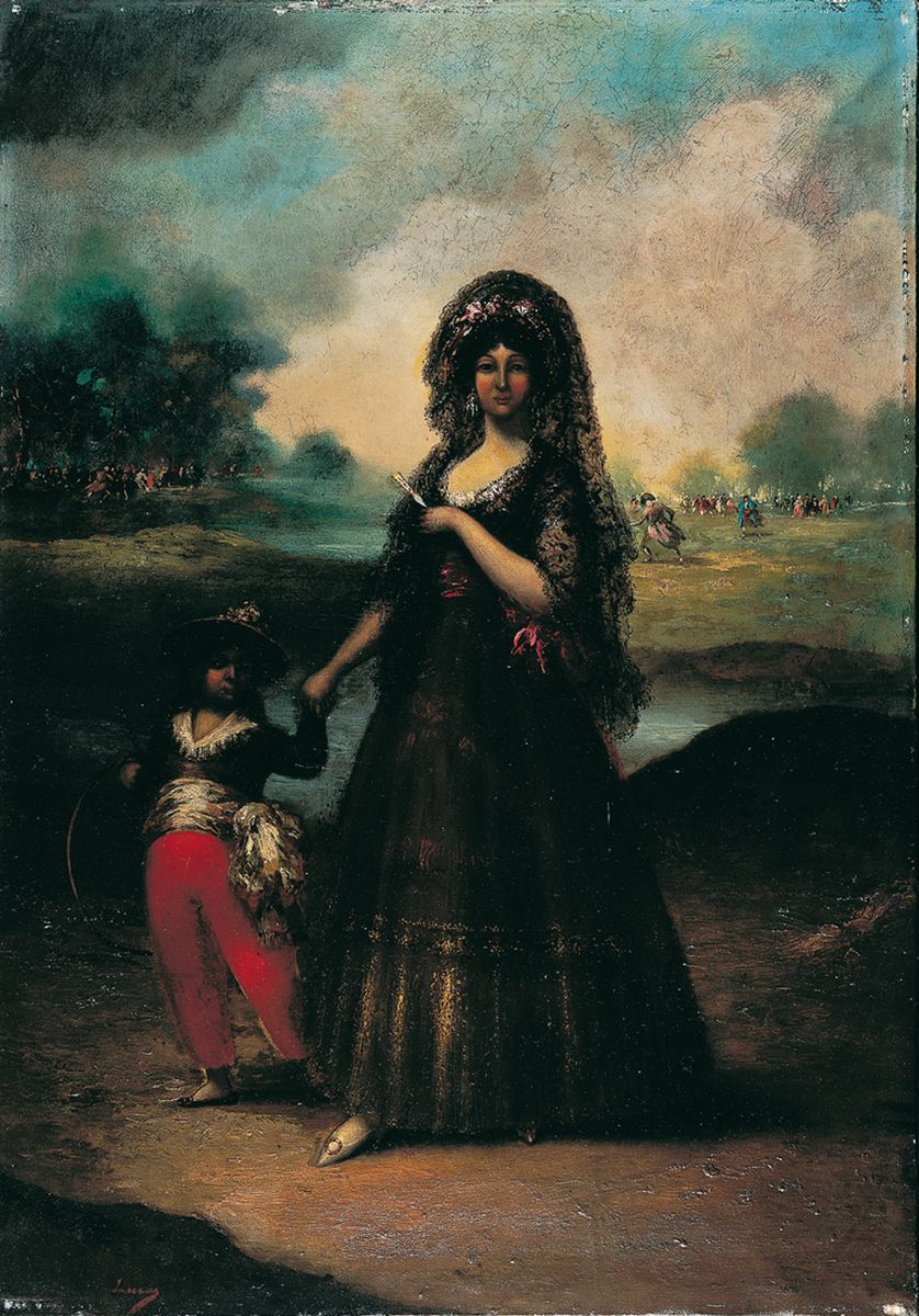 Femme espagnole et enfant au cerceau, Y VILLAAMIL Eugenio Lucas, 4e quart 19e siècle, 1er quart 20e siècle