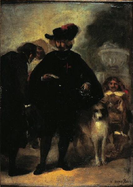 Velázquez, un nain et un chien, Antonio Perez Rubio, 19e siècle