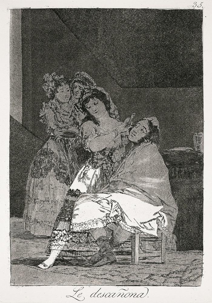 Les Caprices (Planche 35) : Elle le plume ; Le descañona — Francisco de Goya