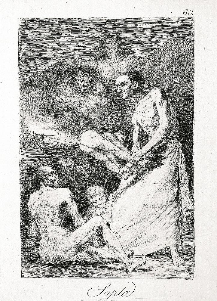 Les Caprices (Planche 69) : Souffle ; Sopla, Francisco Goya, 1797-1799