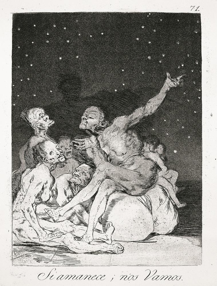 Les Caprices (Planche 71) : Si l'aube pointe, nous partons ; Si amanece, nos vamos, Francisco Goya, 1797-1799