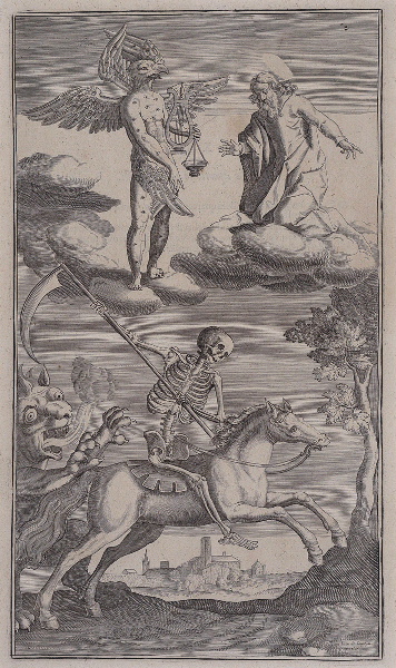 Alcazar in Apocalyptus (gravure illustrant le livre publié en 1619 par le Jésuite Louis Alcazar sur l'Apocalypse selon St jean), Juan de Jauregui, 1er quart 17e siècle