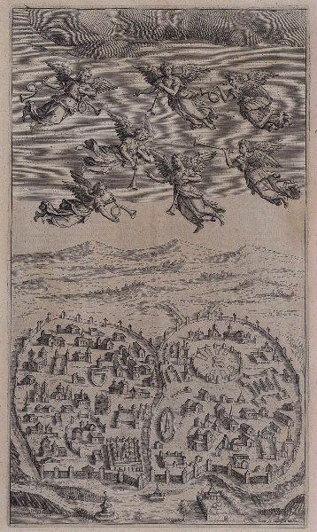 Alcazar in Apocalyptus (gravure illustrant le livre publié en 1619 par le Jésuite Louis Alcazar sur l'Apocalypse selon St jean), Juan de Jauregui, 1er quart 17e siècle