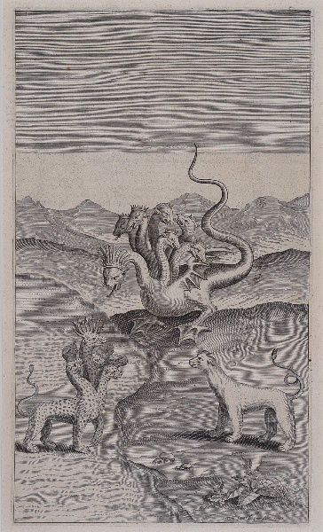 Alcazar in Apocalyptus (gravure illustrant le livre publié en 1619 par le Jésuite Louis Alcazar sur l'Apocalypse selon St jean), Juan de Jauregui, 1er quart 17e siècle