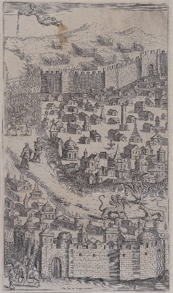 Alcazar in Apocalyptus (gravure illustrant le livre publié en 1619 par le Jésuite Louis Alcazar sur l'Apocalypse selon St jean), Juan de Jauregui, 1er quart 17e siècle