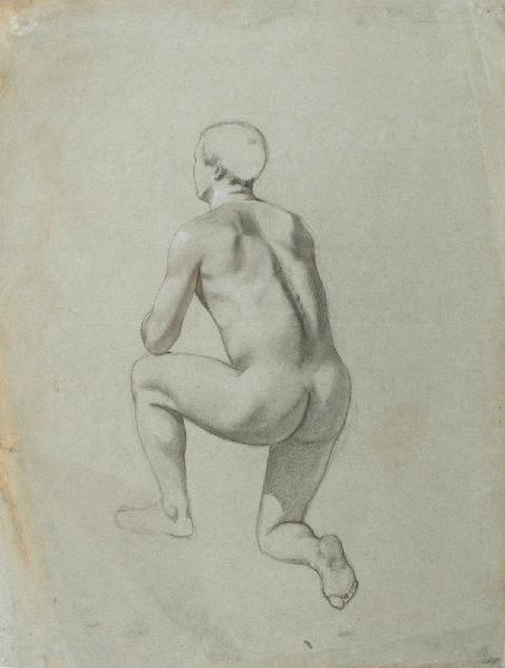 Homme nu agenouillé, de dos, Marcel Briguiboul, 1857-1892