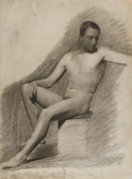 Homme nu assis sur un socle, Marcel Briguiboul, 1857-1892