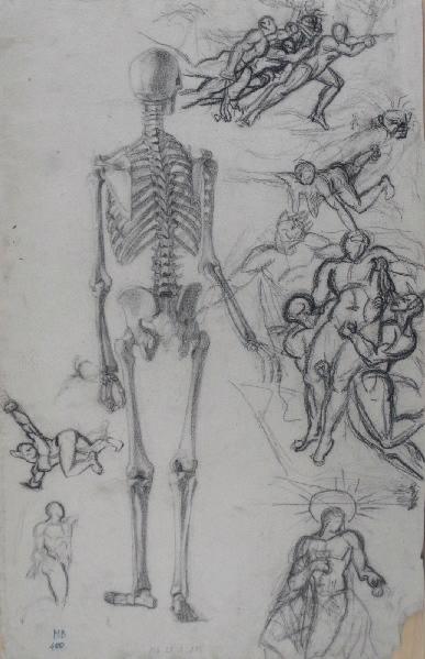 Squelette de dos (verso avec croquis de personnages), Marcel Briguiboul, 1857-1892