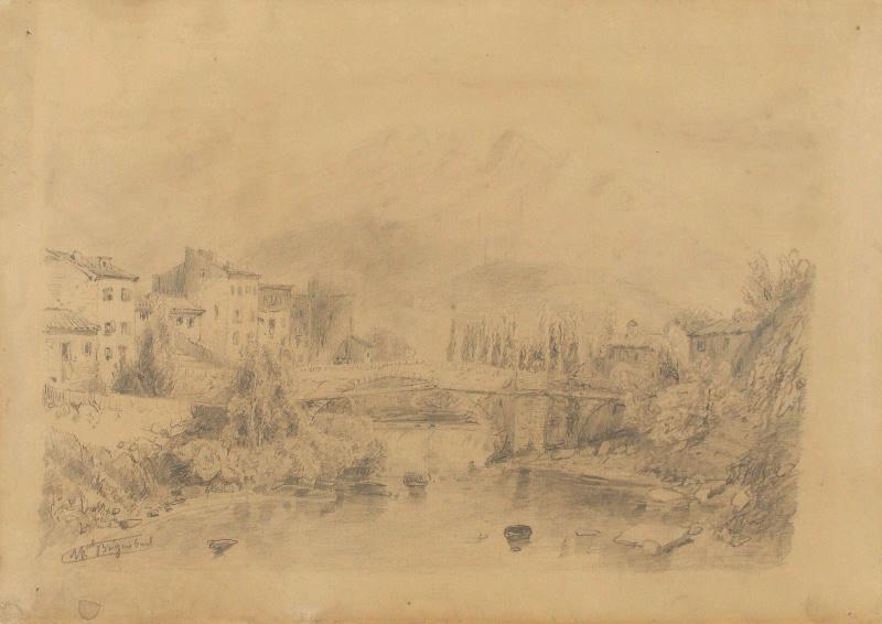 Village et pont sur la rivière, Marcel Briguiboul, 1857-1892