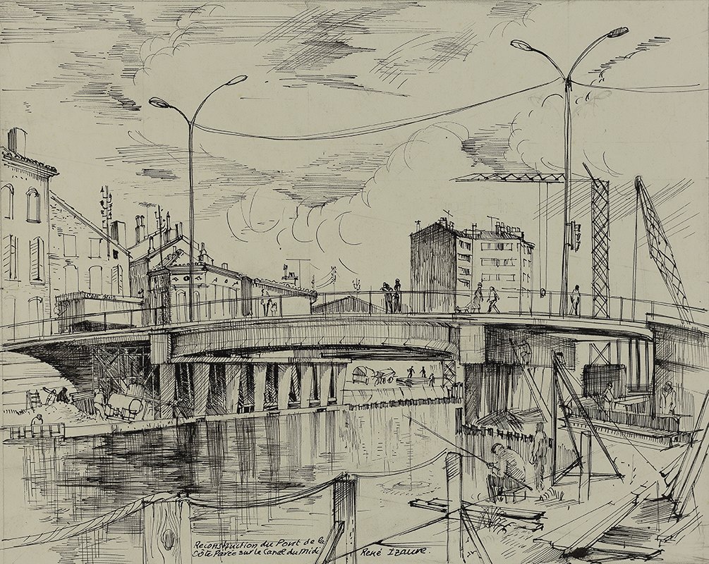 Reconstruction du pont de la côte pavée sur le canal du midi, René Izaure