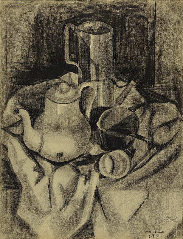 Nature morte à la cafetière et au pot blanc, René Izaure, 1951