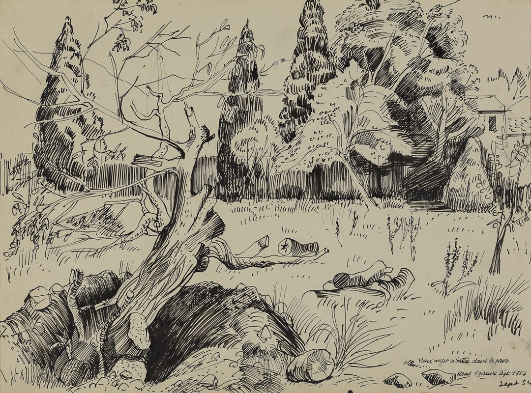 Vieux noyer abattu dans le parc, René Izaure, 1954