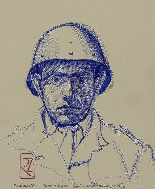 Autoportrait au casque léger, René Izaure, 1955