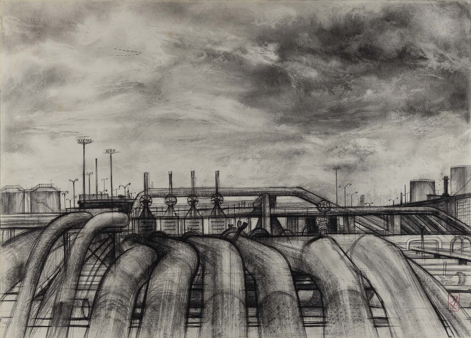 Passage des oies sauvages à Lavéra, René Izaure, 1970-1990