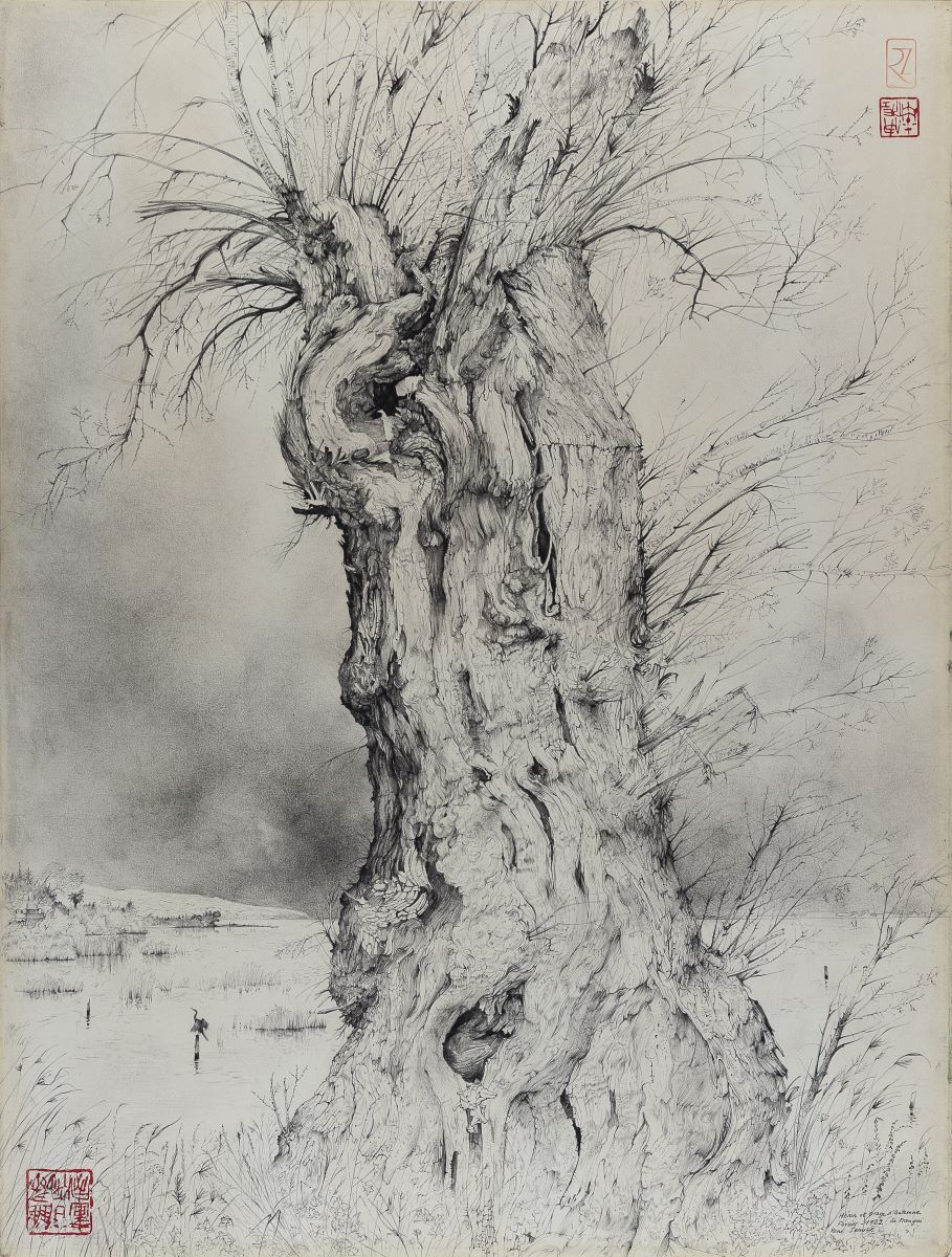 Héron et orage d'automne près de la Franqui, René Izaure, 1982