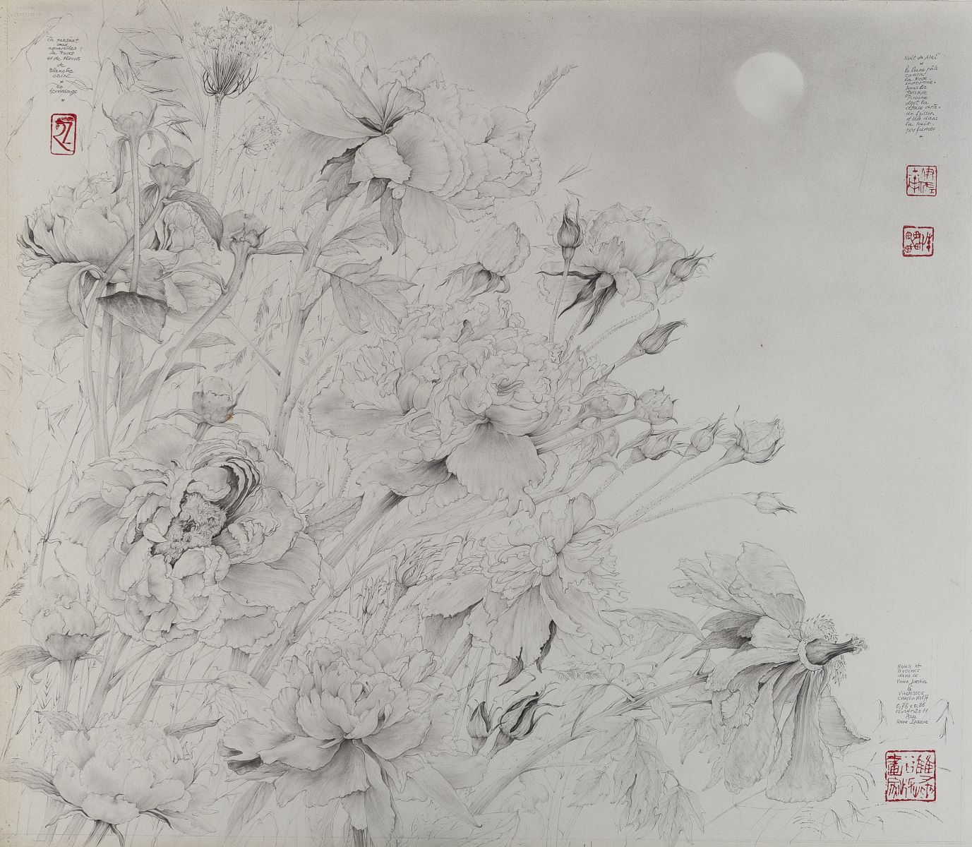 Roses et pivoines dans le vieux jardin à Vicdessos, René Izaure, 2011