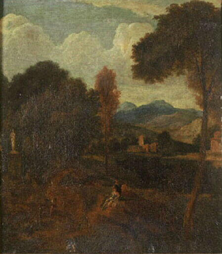 Paysage avec trois personnages assis_0