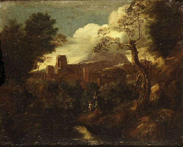 Paysage avec un porteur d'eau_0