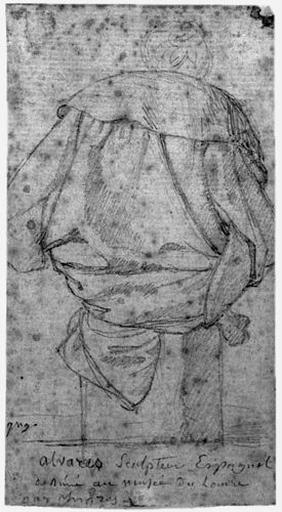 Alvarez dessinant (assis vu de dos) ; Personnage drapé au verso_1