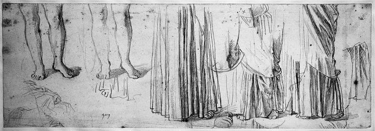 Stratonice (Deux études de jambe et trois études de draperie)_0