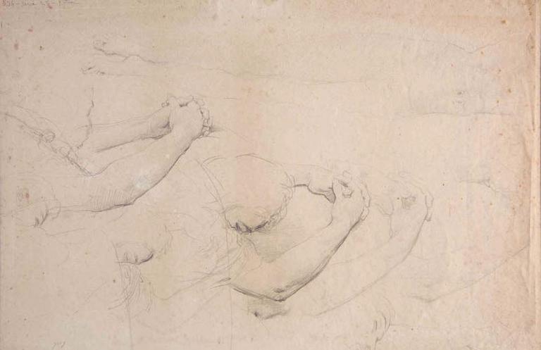Seleucos (plusieurs études pour sa tête et ses bras). Antiochos (son bassin et ses jambes). Verso : reprise, par transparence, des mains de Seleucos_0