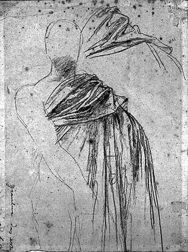 Erasistrate (Sa draperie, avec reprise d'un détail et son bras droit). Au verso : ERASISTRATE, reprise de l'épaule drapée_0