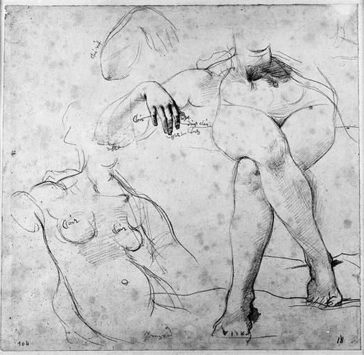 Livie (Nue, son torse à demi couché et le bras droit accoudé ; ses jambes croisées ; deux études de la main droite.)_0