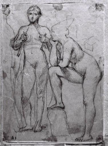 Euterpe (jouant de la double flûte) et Melpomène (penchée, le pied droit posé sur un rocher)_0