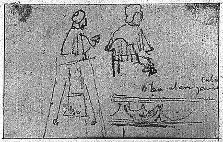 La Chapelle Sixtine (Ensemble de la composition (croquis, avec reprise de quelques détails). Verso : Deux évêques (et un détails de draperies peintes))_1