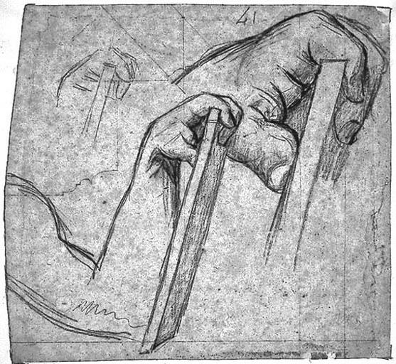 Longin (Trois études pour son bras gauche et sa tablette. Verso : Profil de corniche ou d'encadrement)_0